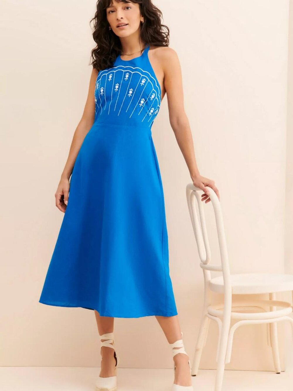 Cotton / Linen Embroidered Midi Dress